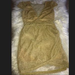 Womens Gold V neck summer dress